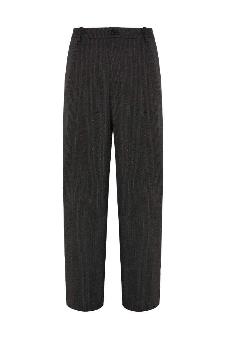 Stripe Wool Blend Pleated Trousers