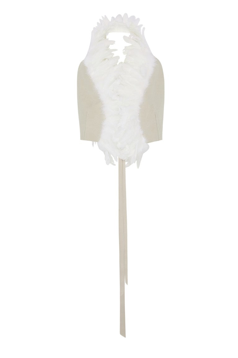 Idje Open Waistcoat With Feathers