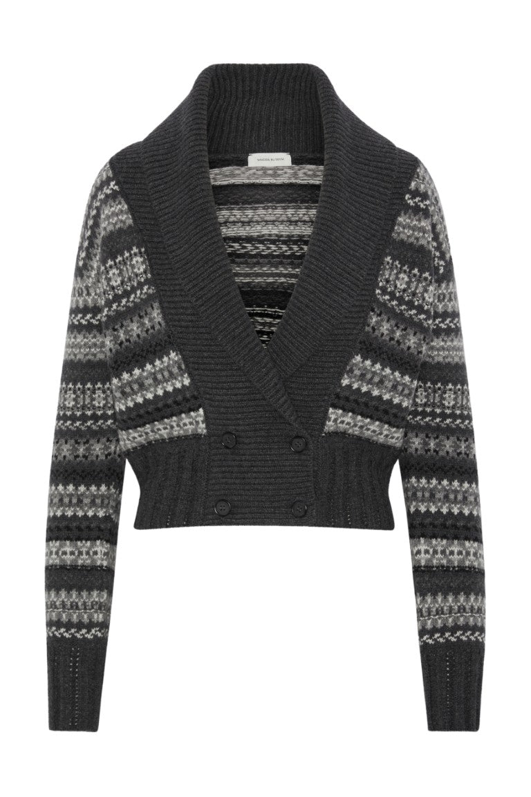Patterned Cashmere Cardigan w/ Shawl Collar