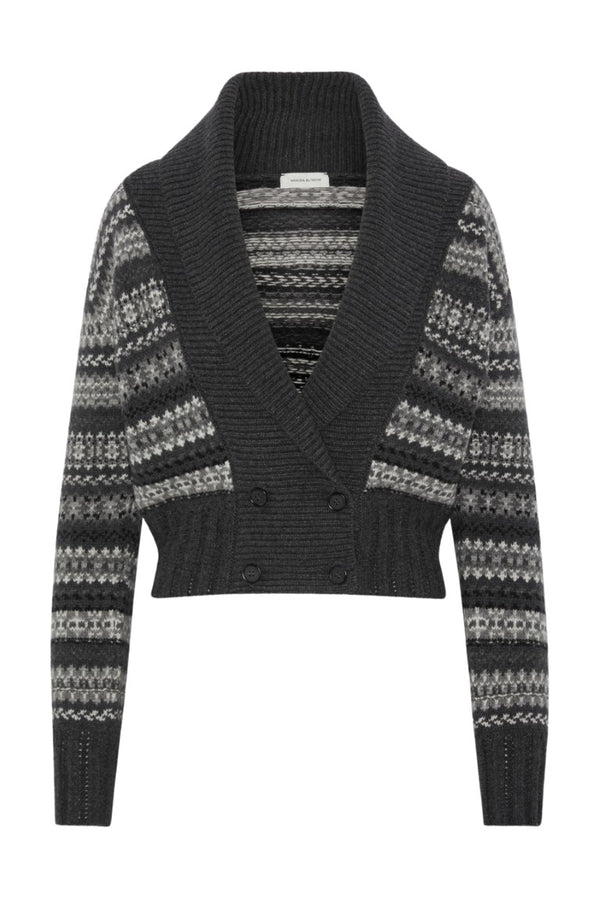 Patterned Cashmere Cardigan w/ Shawl Collar