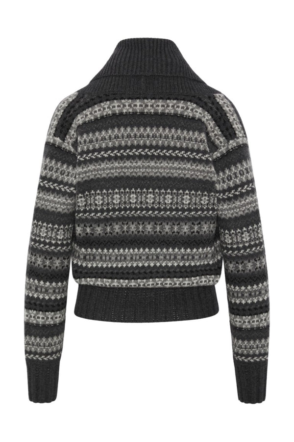 Patterned Cashmere Cardigan w/ Shawl Collar