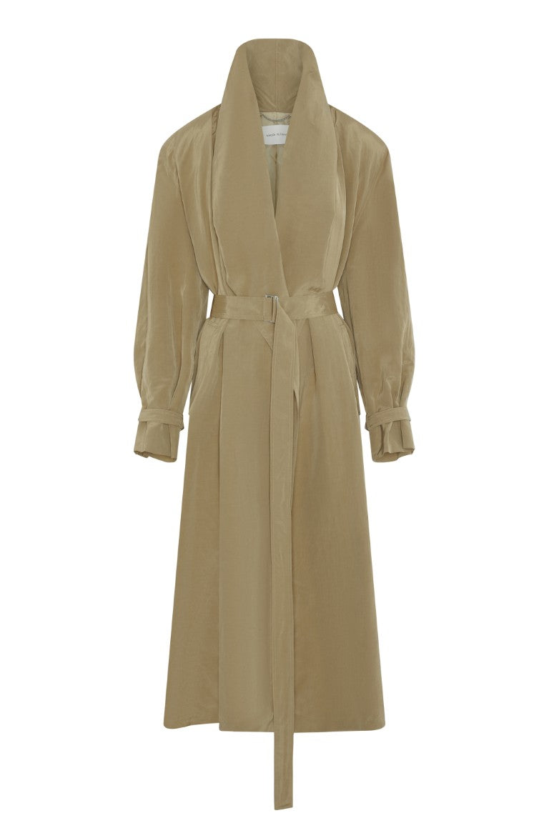 Draped Collar Trench Coat