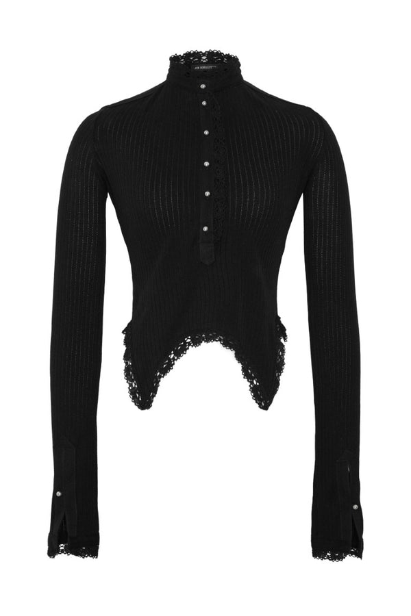 Nancine Fitted Long Sleeves Serafino Top With Lace Details