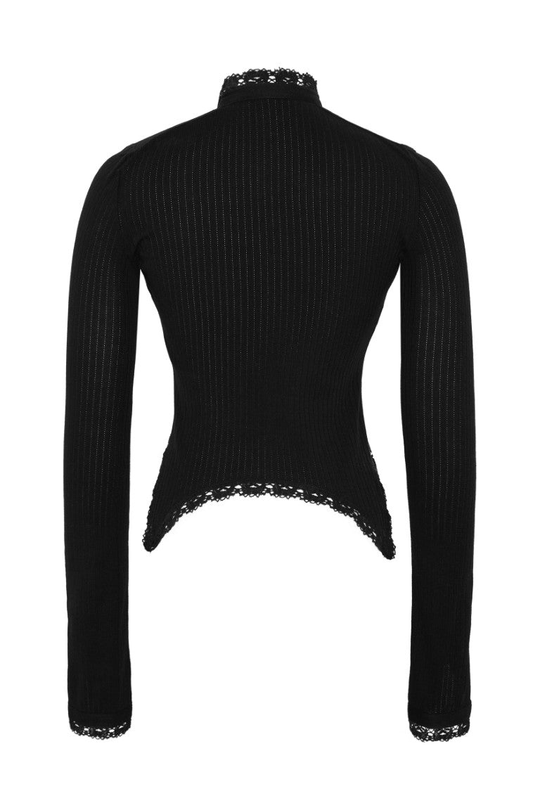 Nancine Fitted Long Sleeves Serafino Top With Lace Details