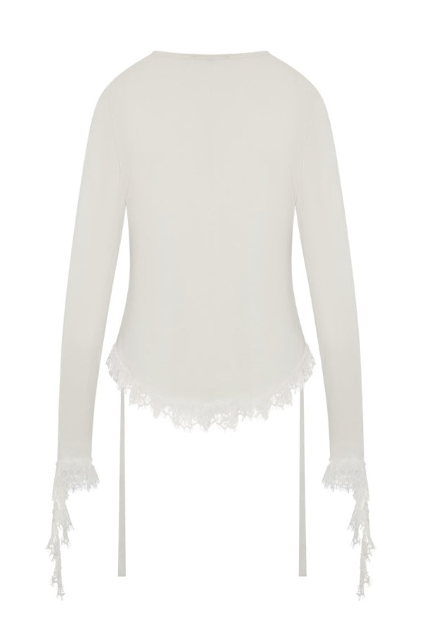 Mare Wrinkled Cropped Long Sleeve Serafino Top w/ Ruffled Hem And Cuffs