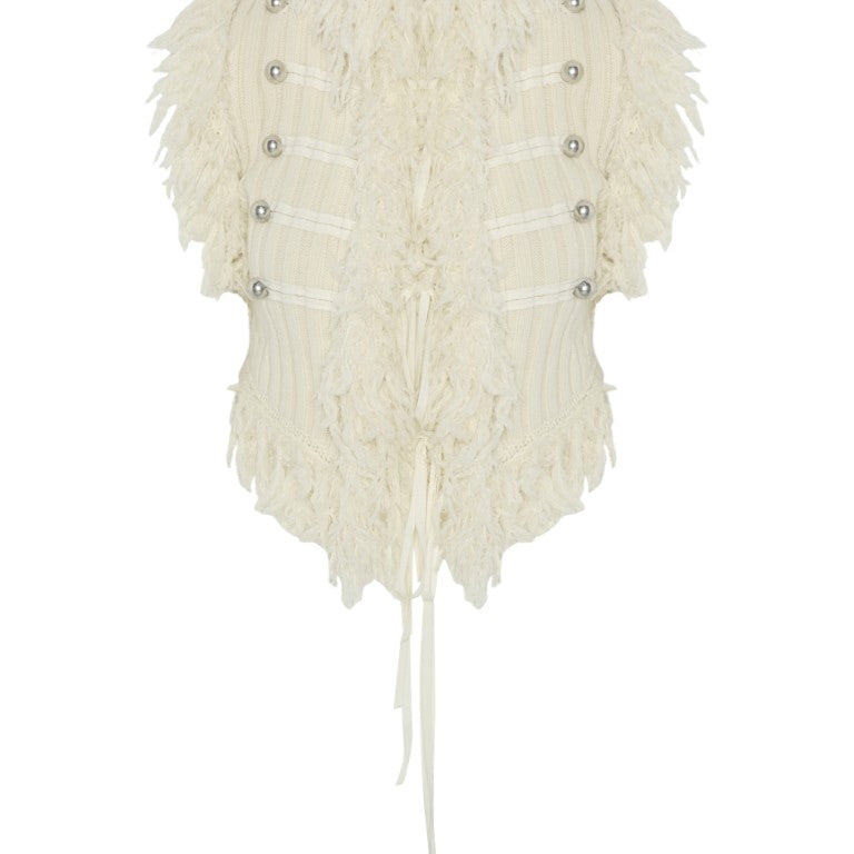 Odda Embroidered Cropped Marsina Knit Top w/ "Fur" Stitch Border