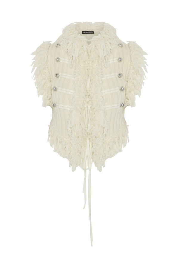Odda Embroidered Cropped Marsina Knit Top w/ "Fur" Stitch Border