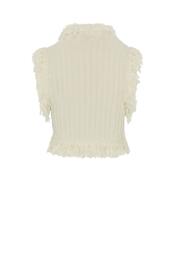 Odda Embroidered Cropped Marsina Knit Top w/ "Fur" Stitch Border