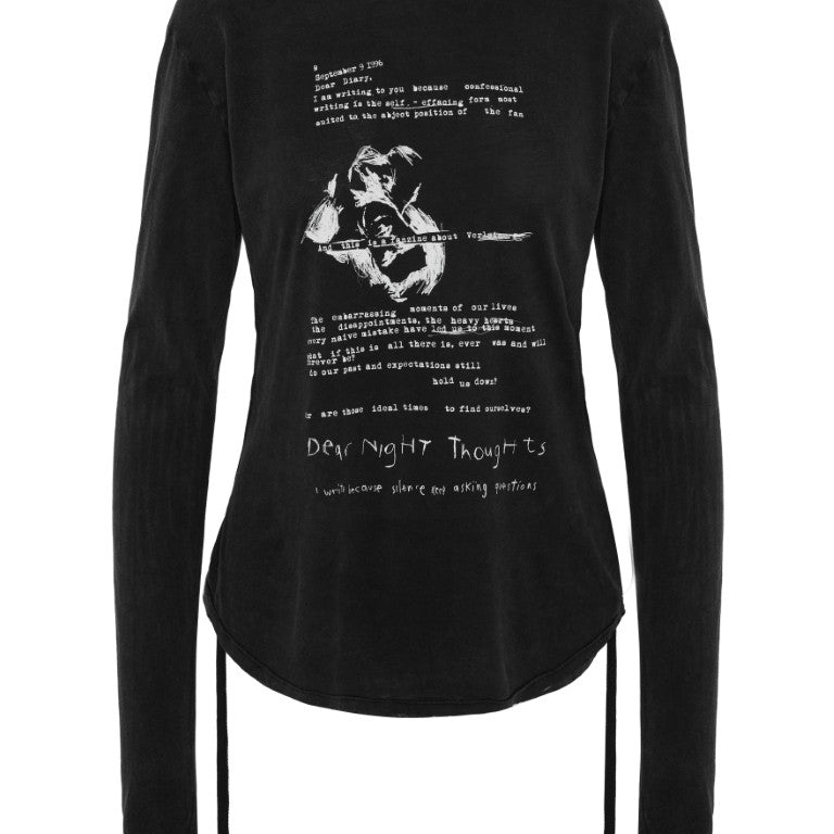 Dot Wrinkled Cropped Long Sleeves Top w/ "Dear Diary" Print