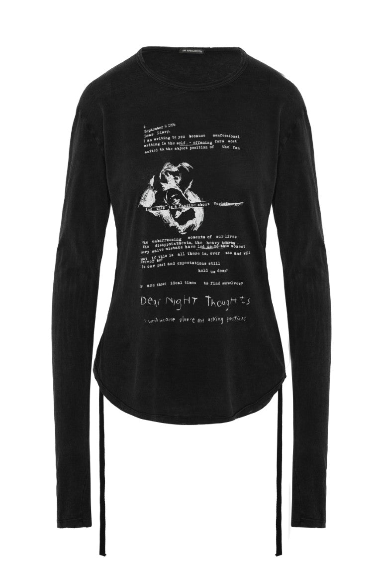 Dot Wrinkled Cropped Long Sleeves Top w/ "Dear Diary" Print