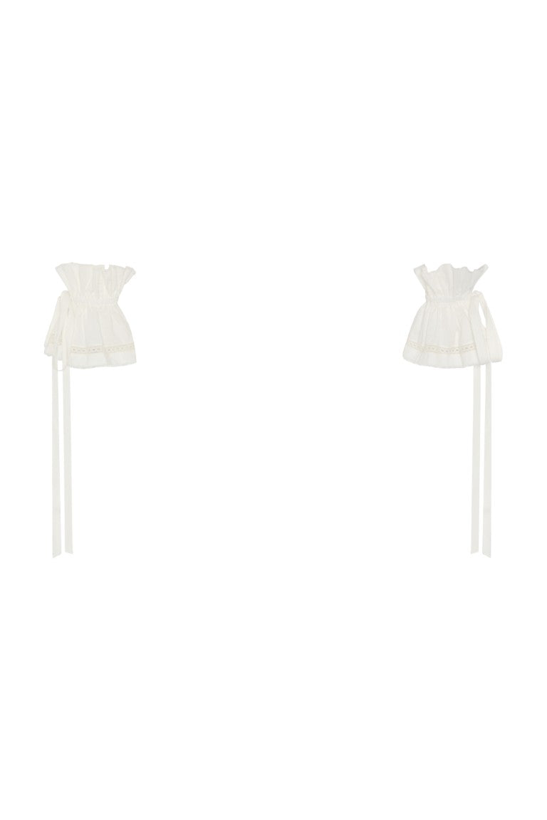 Suna Raw Edge Ruffled Cuffs w/ Elongated Ribbons