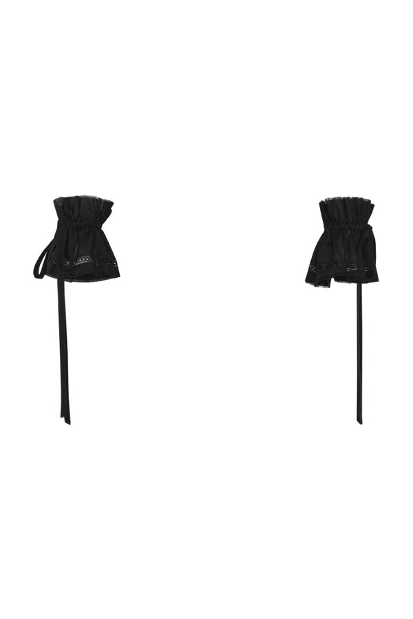 Suna Raw Edge Ruffled Cuffs w/ Elongated Ribbons