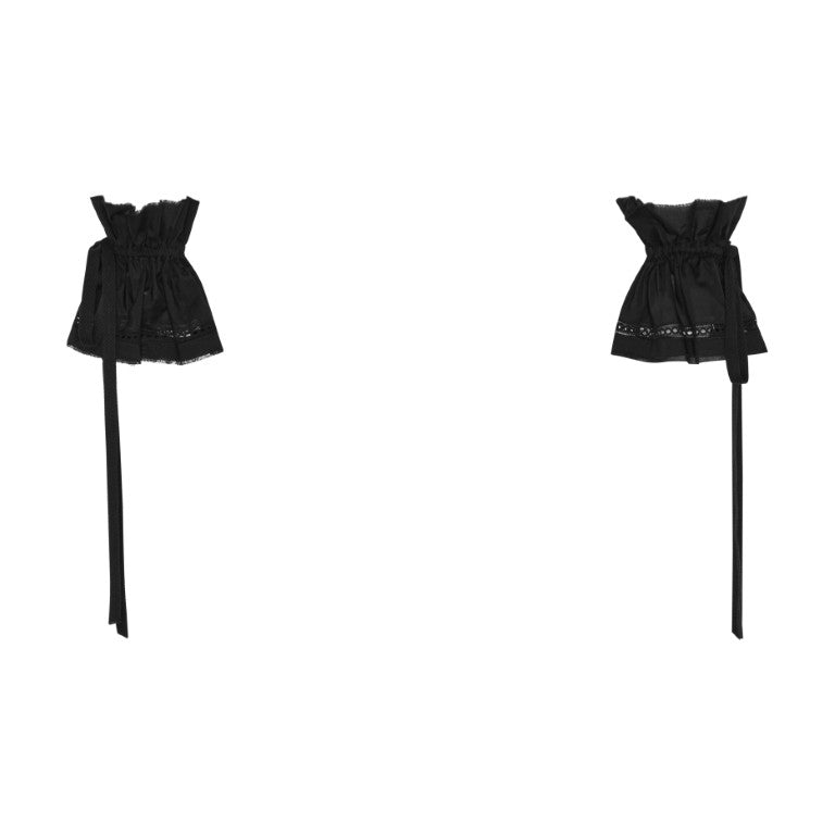 Suna Raw Edge Ruffled Cuffs w/ Elongated Ribbons
