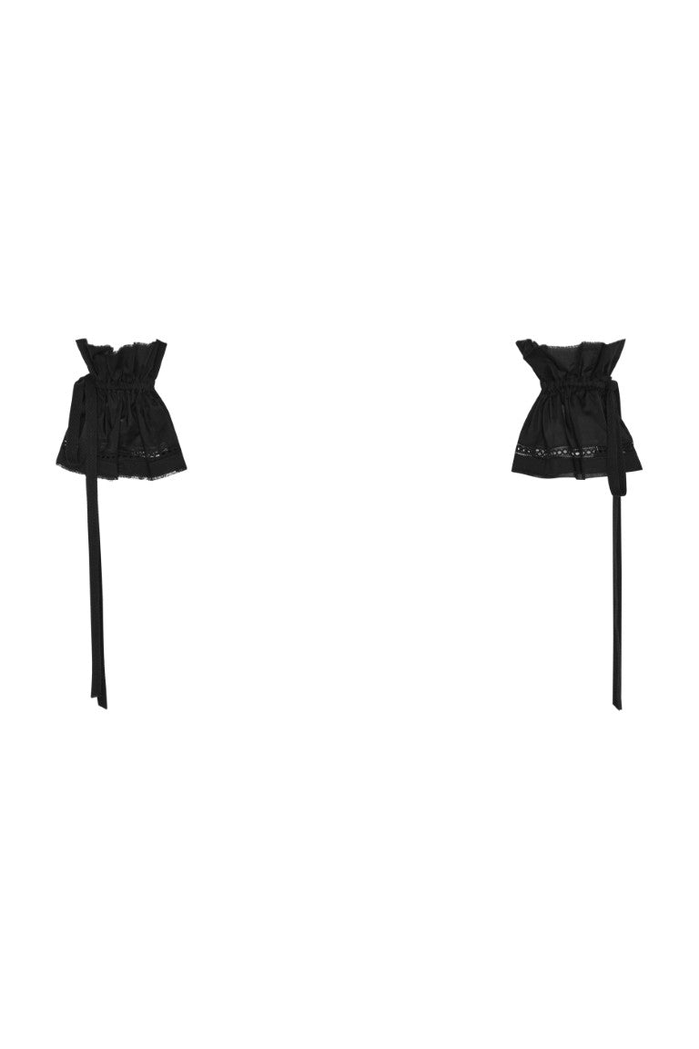 Suna Raw Edge Ruffled Cuffs w/ Elongated Ribbons