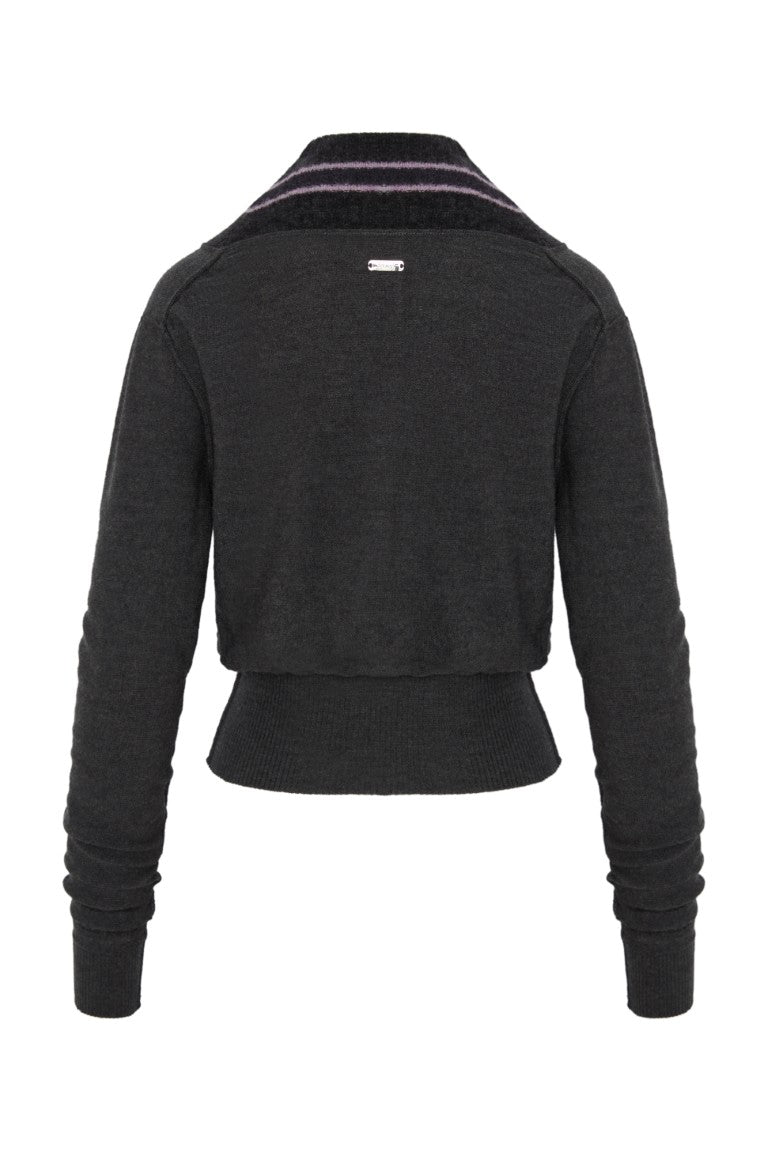 Cropped V Neck Sweater w/ Contrast Stripes