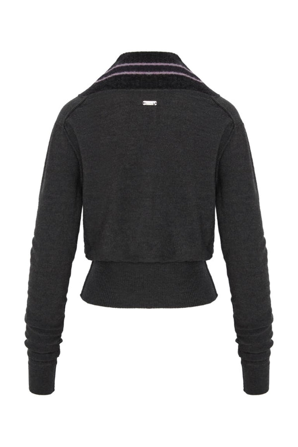 Cropped V Neck Sweater w/ Contrast Stripes