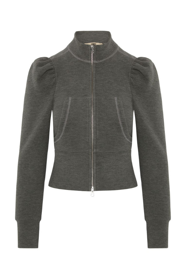Stretch Scuba Track Jacket w/ Puff Sleeves