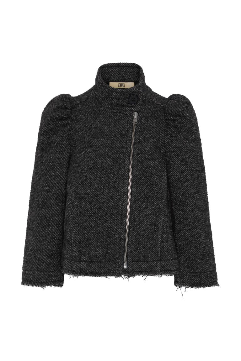 Cropped Wool Jacket w/ Puff Sleeve