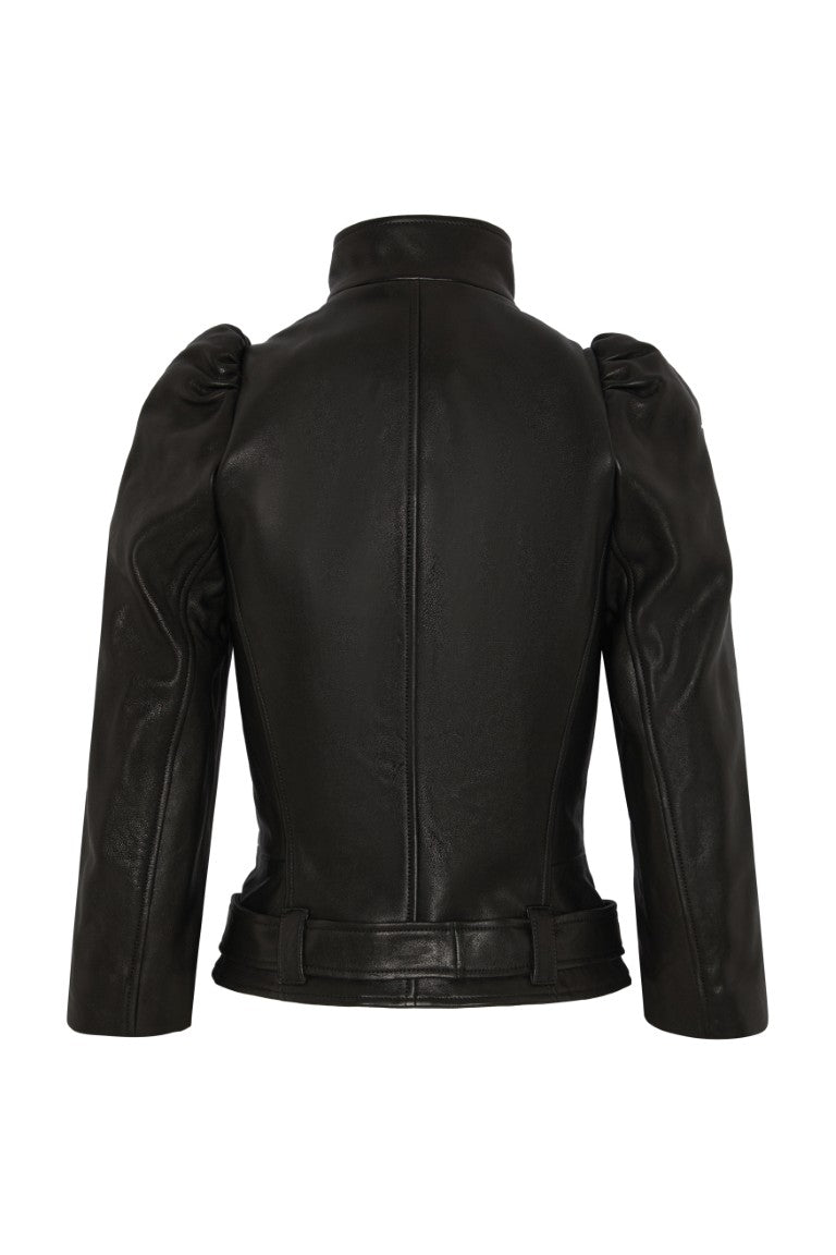 Leather Jacket w/ Puff Sleeve And Belt