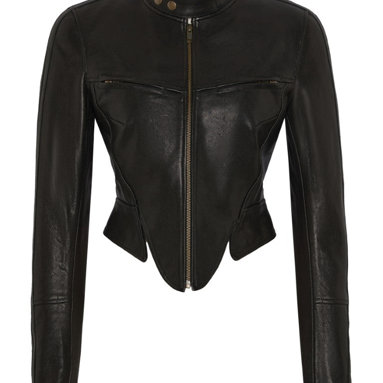 Leather Jacket w/ Corset Style Hem