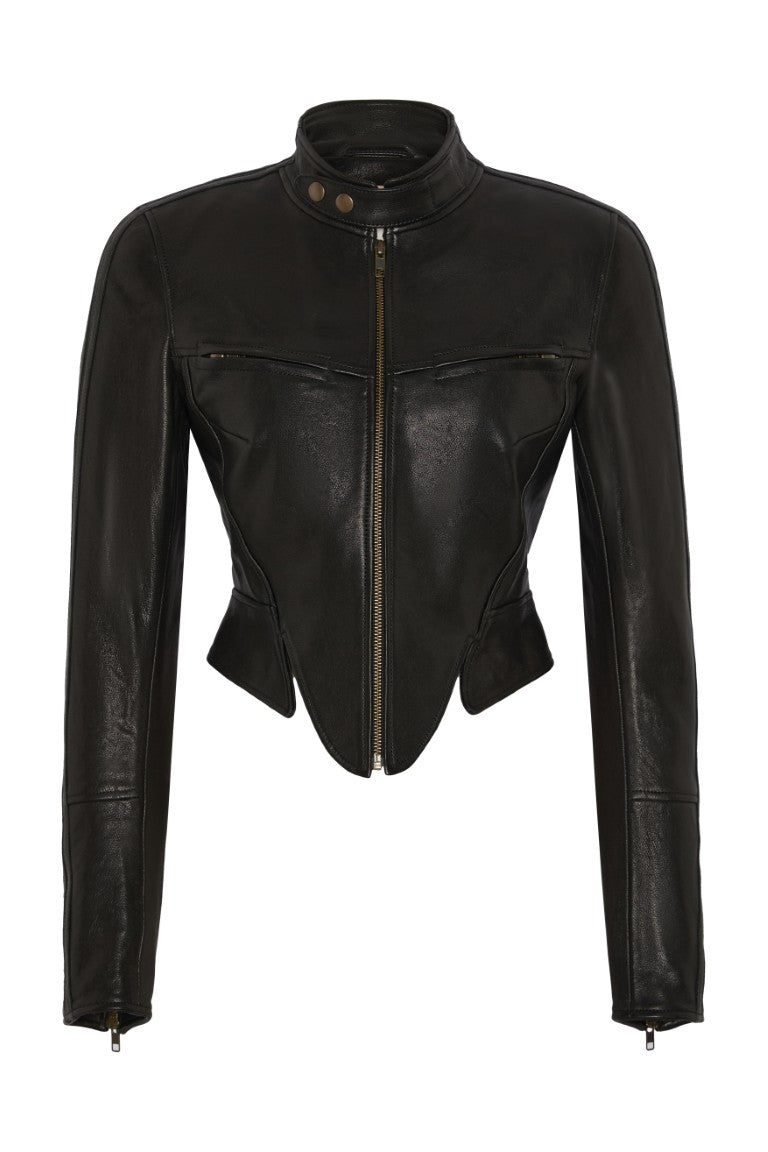 Leather Jacket w/ Corset Style Hem