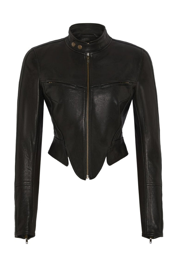 Leather Jacket w/ Corset Style Hem