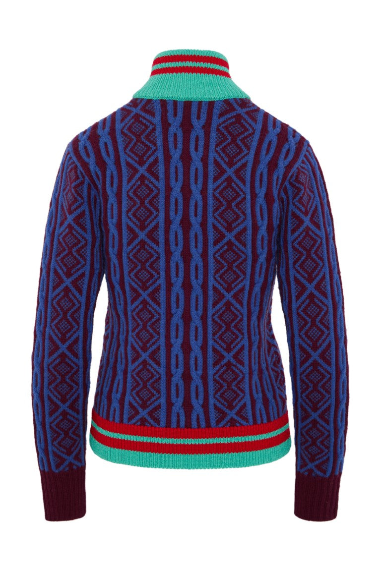 Geometric Pattern Zipped Wool Cardigan