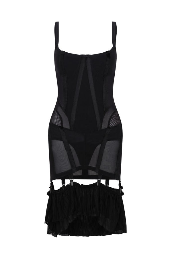 Mesh Dress with Velvet Tape Details