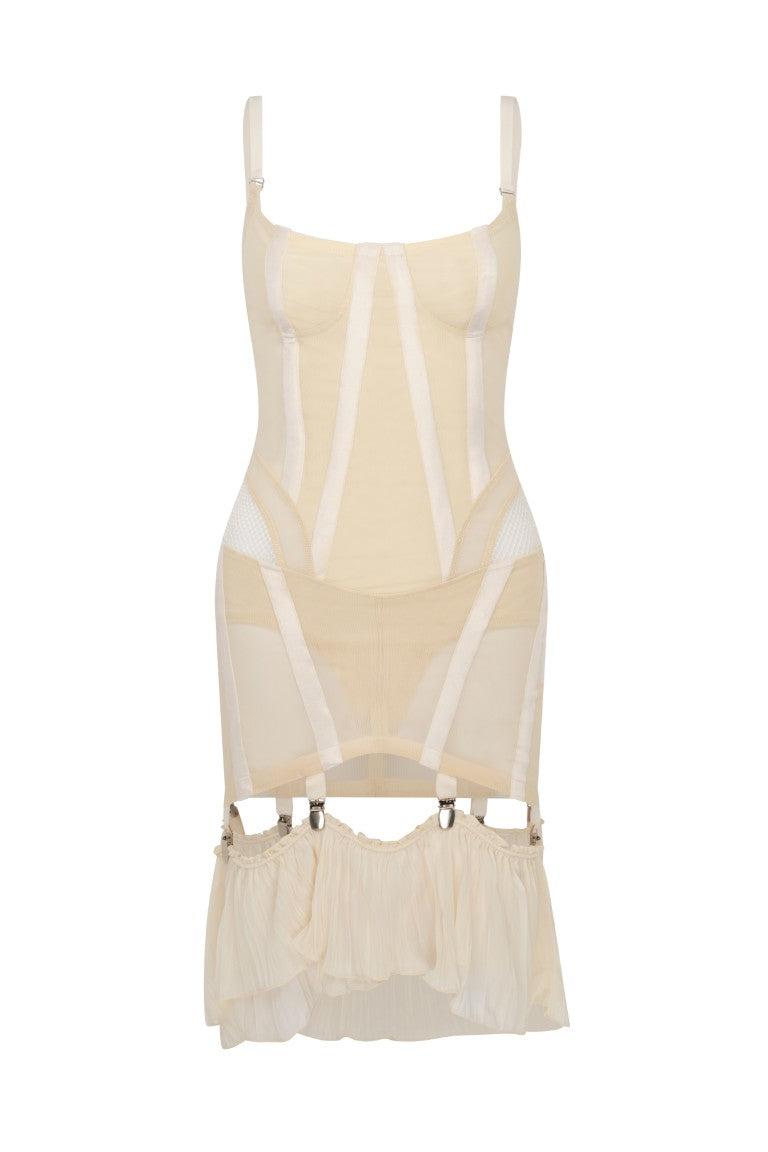 Mesh Dress with Velvet Tape Details