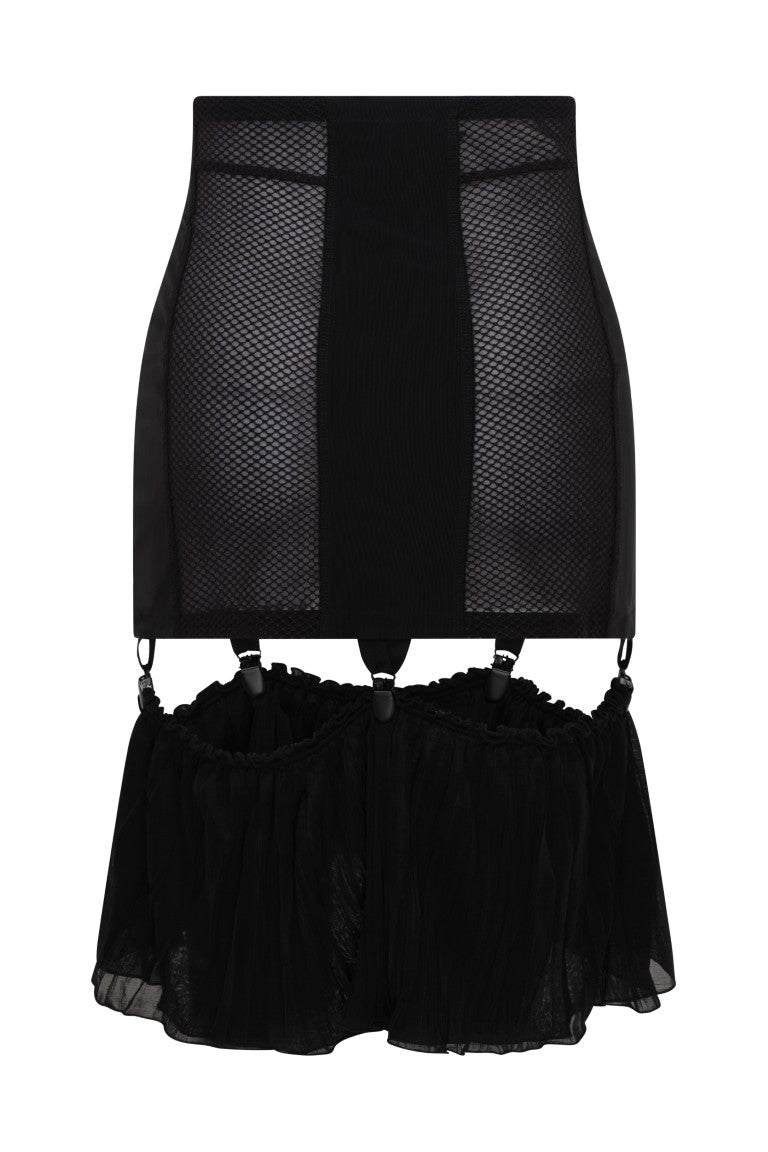Mesh Girdle Skirt with Velvet Tape Details