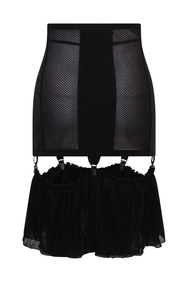 Mesh Girdle Skirt with Velvet Tape Details