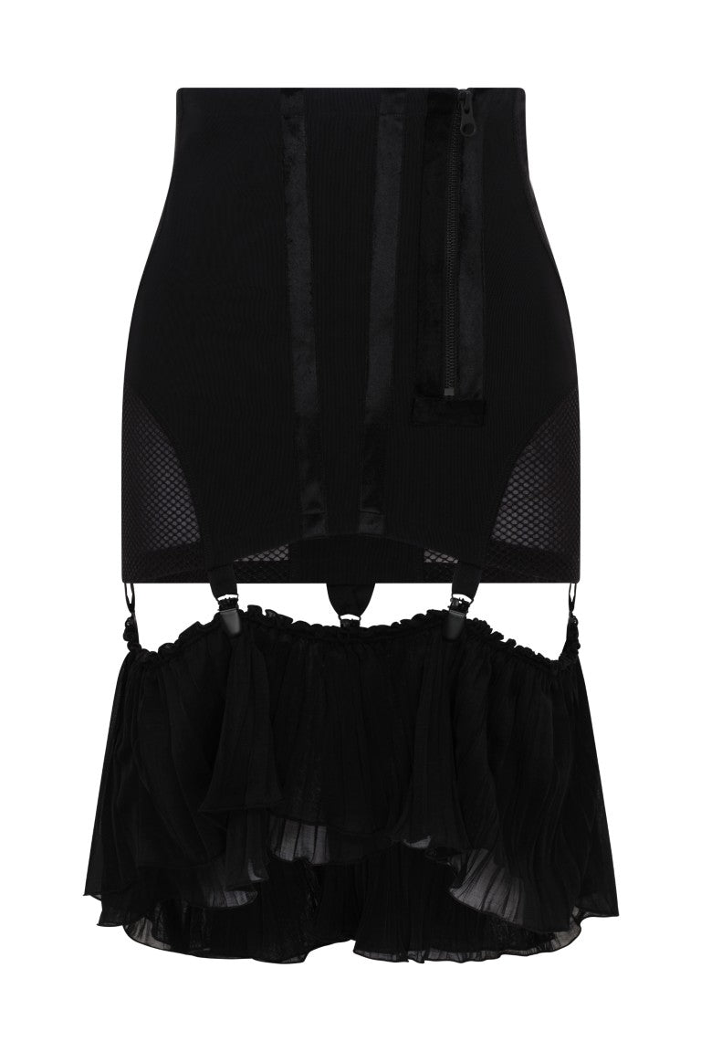 Mesh Girdle Skirt with Velvet Tape Details