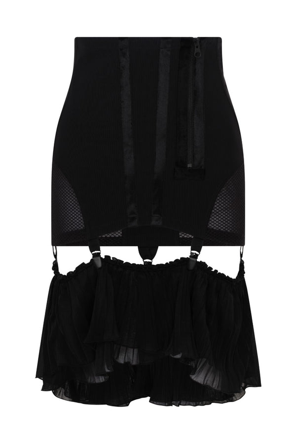 Mesh Girdle Skirt with Velvet Tape Details
