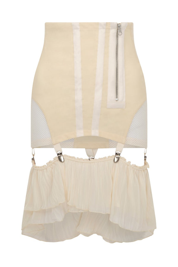 Mesh Girdle Skirt with Velvet Tape Details