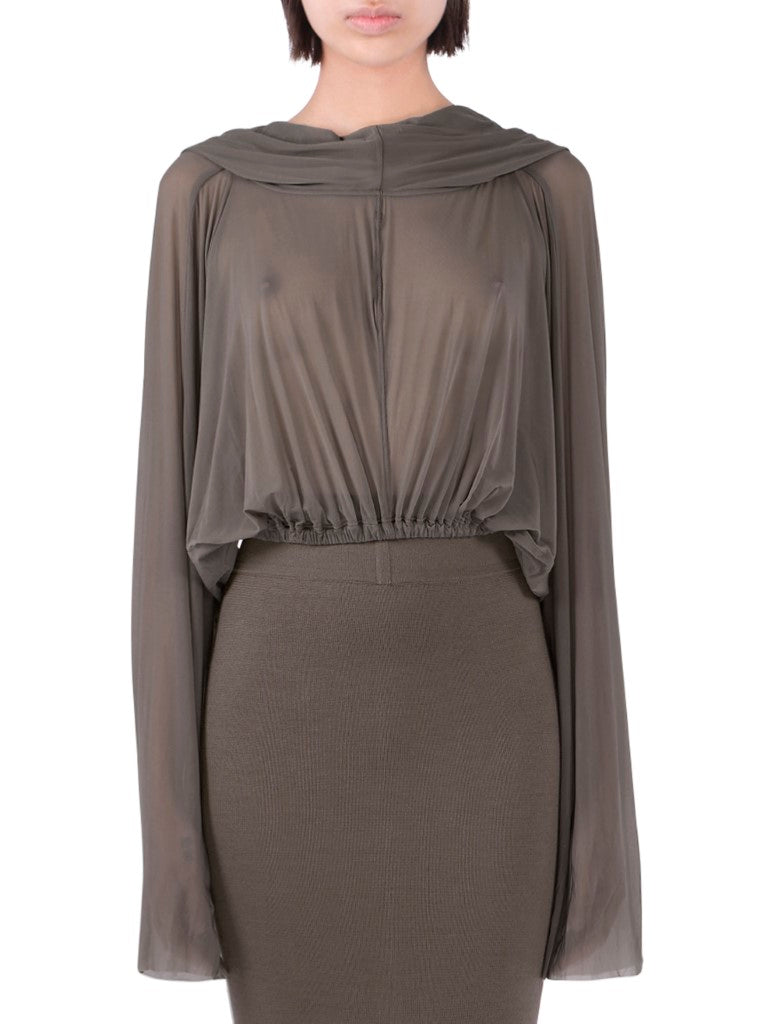 Cropped Hooded Tunic Knit T-Shirt
